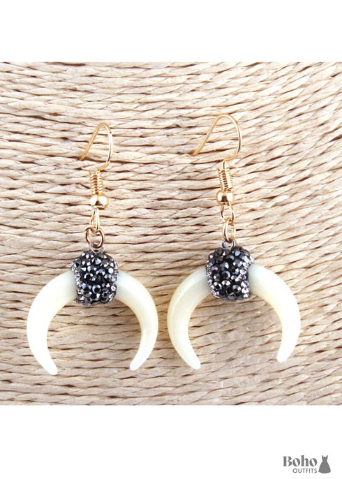 Pendientes bohemios, pendientes colgantes RH, luna de cuerno blanco